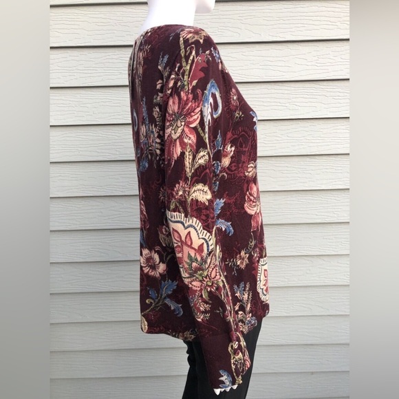 Chico's NWOT Women's Floral Knit Top Brown Button Cuff Sweater - Picture 7 of 7